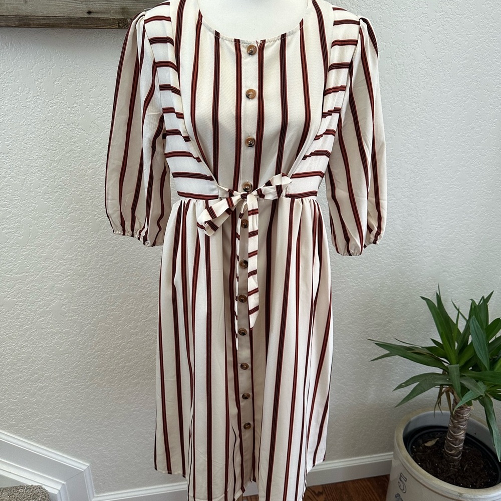 Piper & Scoot Striped Button-Down Dress with‎ Ties Ladies Large